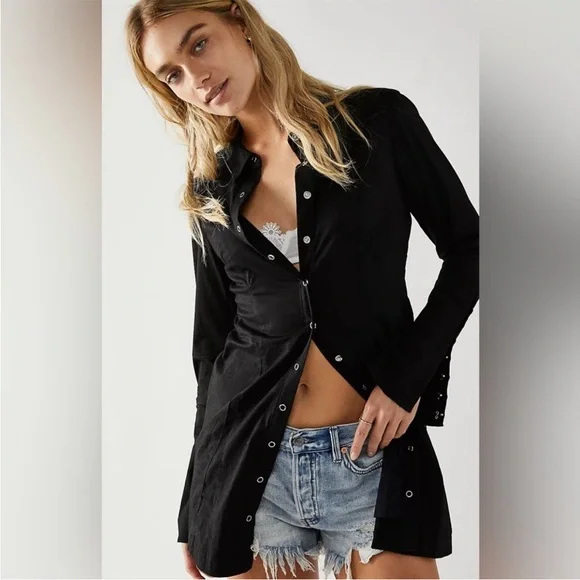 Free People Button-Up Top with Silver Accents NWOT - Picture 2 of 9